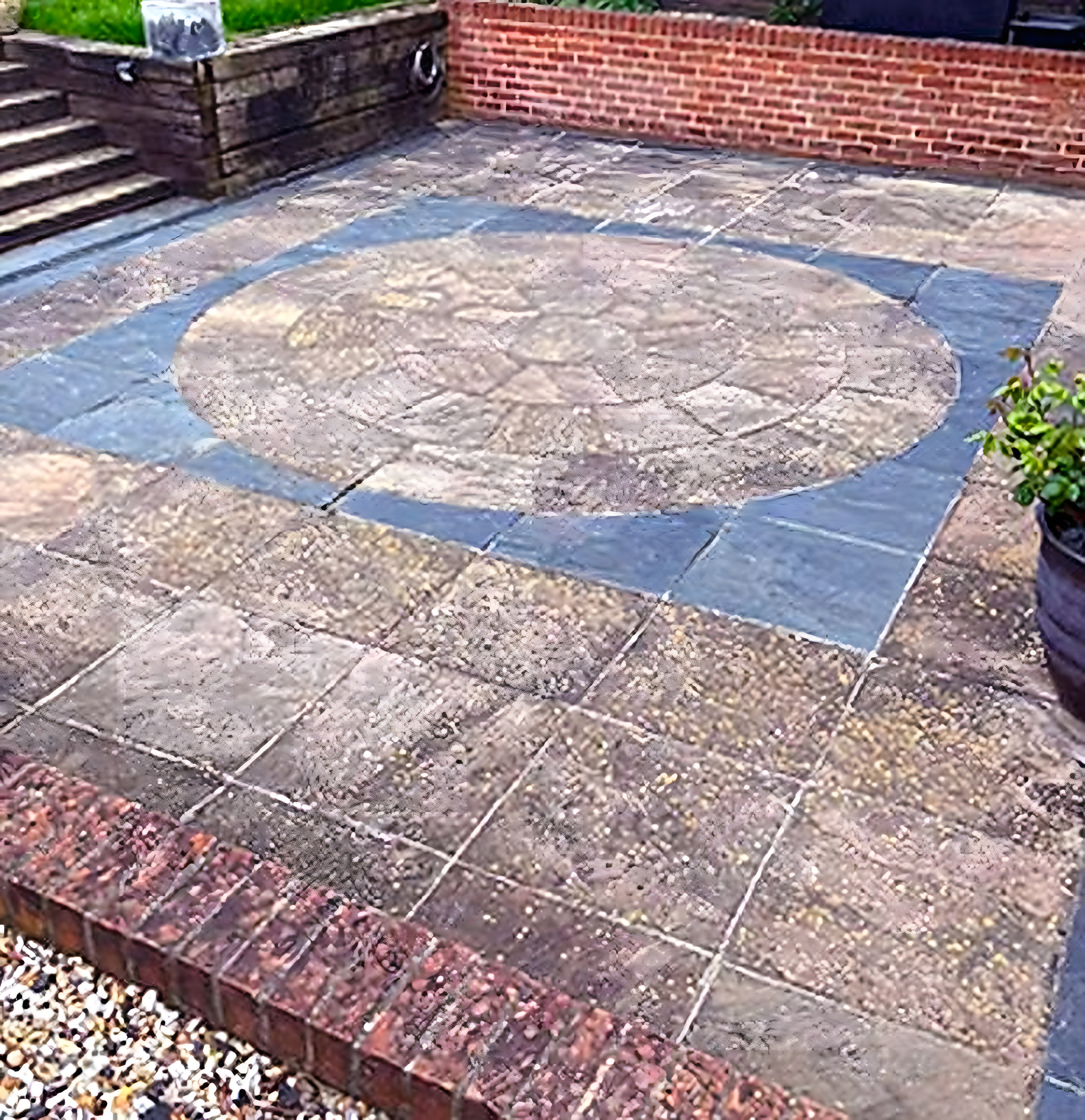 Before pressure washing — stained patio